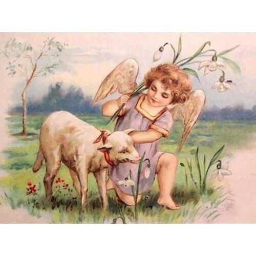 GLymg Angel And Her Lamb Diy Diamond Embroidery Diamond Painting 5d Diamond Painting Full Drill Diamond Art Wall Decor