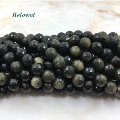 Faceted Flash Golden Obsidian Stone Loose Beads, Natural Gems Necklace Making Beads, BG18014