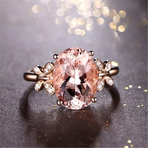 Rose Gold Engagement Ring Oval Cut Crystal Solitaire Butterfly Rattan Leaf Ring Lady Bride Anniversary Party Fashion Jewelry