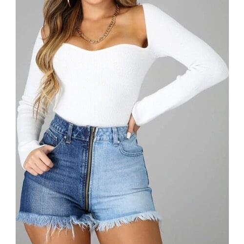 Summer New Women Long Zipper High Waist Denim Jeans Shorts