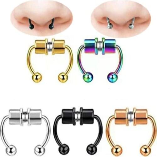 No piercing magnetic nose ring new body piercing jewelry fashion black gold rainbow silver fake nose studs circular pirings