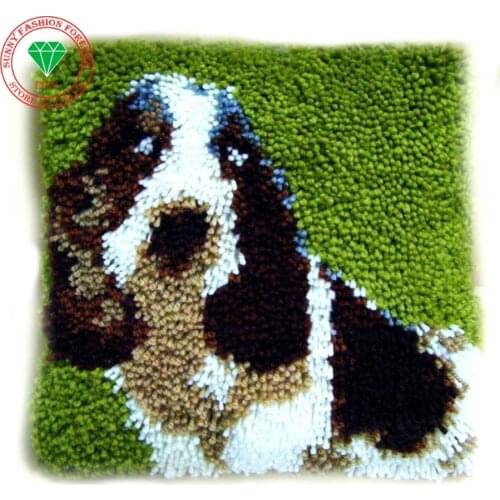 Lovely Dog Latch Hook Rug Kits DIY Needlework Unfinished Crocheting Rug Yarn Cushion Mat 3D Embroidery Home Decorative Carpet