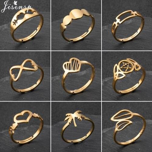 Minimalist Stainless Steel Rings for Women Men Simple Heart Round Leaf Finger Ring Punk David Star Party Rings Best Friend Gifts