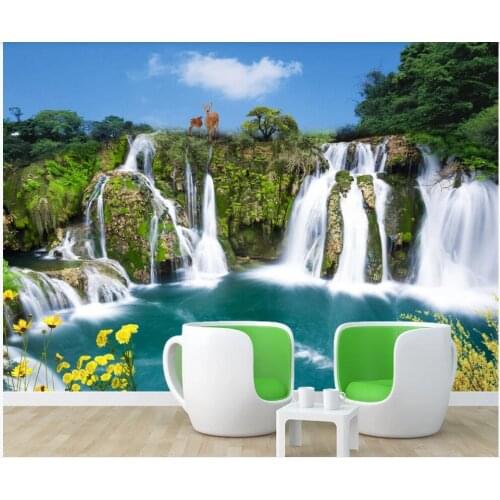 3d wall murals wallpaper for living room Mountain waterfall lake water elk landscape home decor wallpaper for bedroom walls
