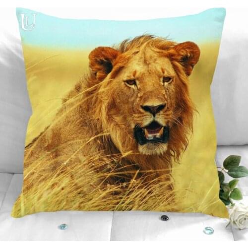 New Custom Lion Animals Pillowcases Printed Square Pillowcase Home Decorative Zipper Pillow Cover 35X35cm40X40cm(One Side)