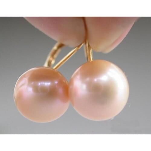 New Arrival Favorite Natural Pearl Earrings 12MM Pink Oblate Round Freshwater Pearl Drop Earring Classic Women Fine Jewelry