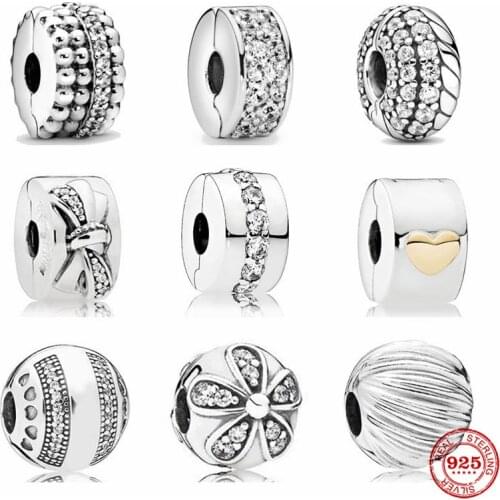 New Hot Spcaer-Cilp Flower Bow Heart Fit 925 Silver Pandora Original Bracelet Charm Bead For Women DIY Jewelry