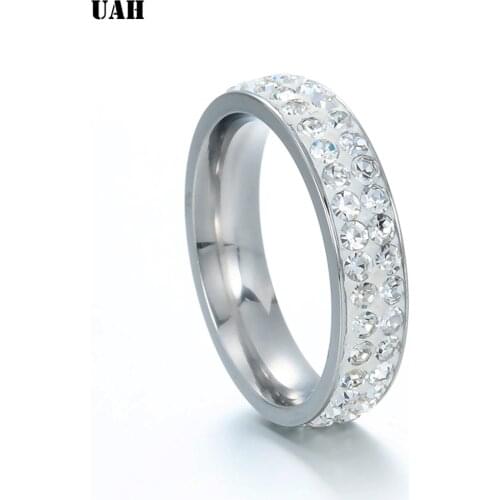 UAH Oblique Zircon Carving 316L Stainless Steel finger Engagement Wedding rings for women and men