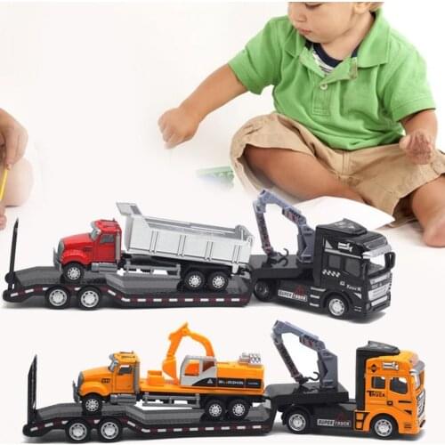 Creative Pull-back Design Construction Trailer Model Moving Joints Detachable Head Construction Trailer Vehicle Model for Kids