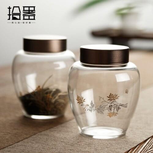 Gold and silver burnt glass tea pot metal lid sealed high-end tea box storage packaging everyone use wake up tea storage