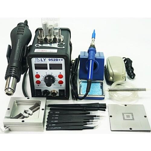 2 In 1 LY 952D++ hot air gun soldering station With 90mm Reballing jig Kit Soldering Ball Vacuum Pump Anti-static Tweezers Brush