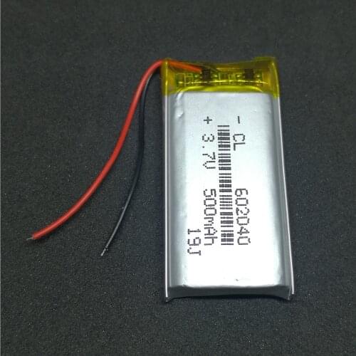 High Capacity 602040 Rechargeable 500mAh 3.7V Lithium Li-po Battery Li-ion Polymer Batteries for MP3 MP4 GPS Headphone Recorder