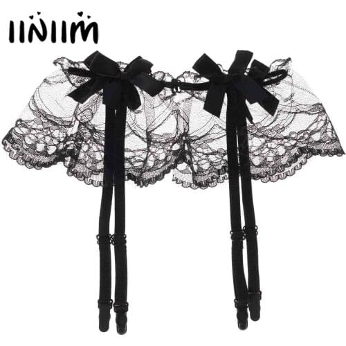 Sexy Mens Sissy Suspenders Underwear Bowknot Decor Sheer Lace Garters Belt See-through Nightwear Role Play Costume Accessories