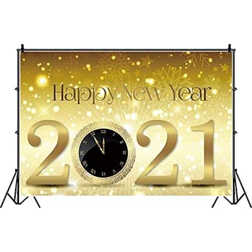 Holiday Backdrop Golden 2021 New Year Photography Background Xmas Celebration Decor Photo Booth Studio Prop
