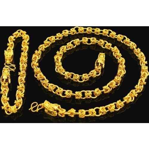 Luxury Dragon Bracelet Necklace For Women Men Gold Color Jewelry Set Ethiopian/USA/African/India Animal Items