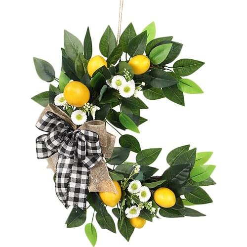 With Artificial Lemons Fake Floral Ring Wreath Little Daisy 35*40cm Spring Summer Simulation Front Door Decor Flowers Garland