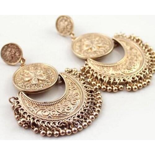 Boho Beaded Tassel Earrings For Women Fashion Ethnic Jewelr Antique Gold Color Vintage Flower Carved Multilayer Long Earring