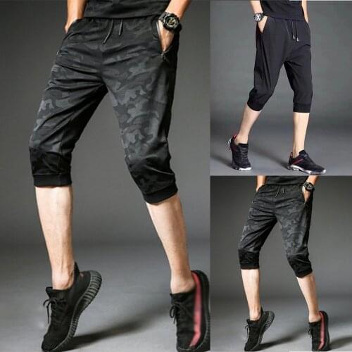 Mens Shorts Sport Casual 3/4 Half Pants Trousers Cargo Summer Jogging Bottom Fitness Sports Long Pencil Pants Thin Breathable