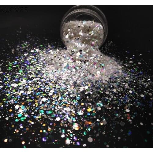Mix Size White Silver with Colorful Light Tint Shining Nail Glitter Hexagon Shape for Makeup Nail Glitter Craft Art Facepainting