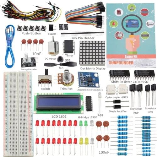 SunFounder Starter Kit for Arduino Uno R3 Mega2560 Mega328 Nano + breadboard cable jumper wires +19 Projects+LCD 1602