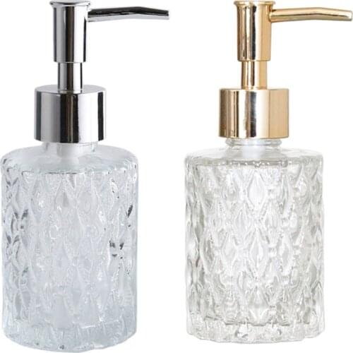 160ml Glass Hand Soap Dispenser with Press Pump Clear Diamond Design Refillable Lotion Liquid Refillable Empty Bottle