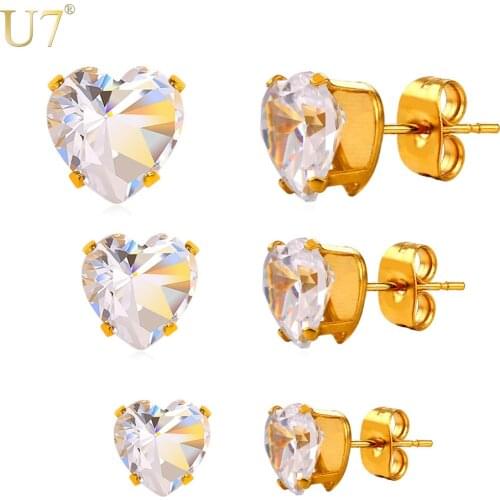 U7 Heart Earrings For Women Jewelry Trendy Gold Color Stainless Steel 3 Pair Stud Earrings Set Wholesale E776
