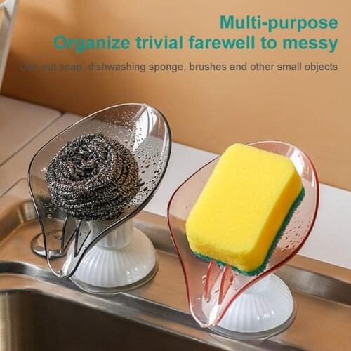 Rotating Sucker Soap Box Multi Function Plastic No Punching Creative Leaf Shaped Drain Soap Box Kitchen Bathroom Supplies Gadget