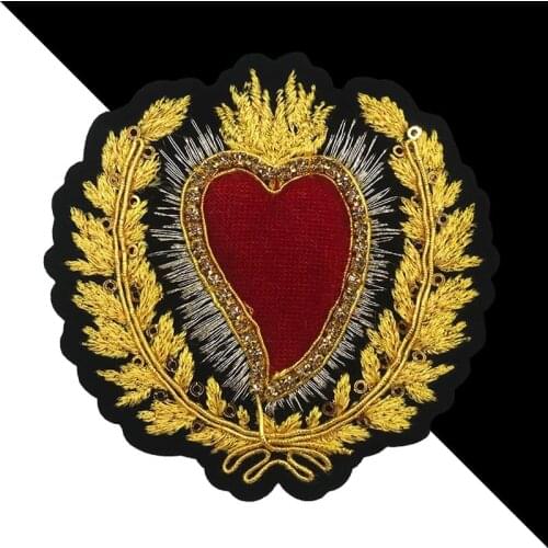 Embroidery Handmade Beaded Sequins Metal Embroideried Golden Love Flower Patches Applique Jacket Badges for Clothing