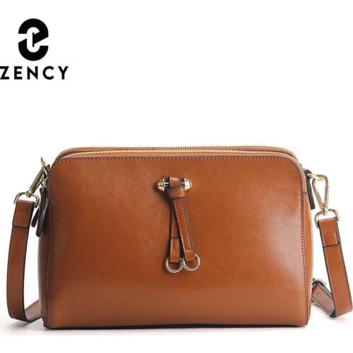 Zency New Arrivals Women Messenger Bag 100% Genuine Leather Handbag Black Flap Simple Crossbody Shoulder Purse Quality A+ Tote