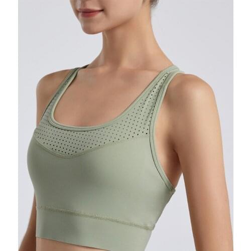 Yoga Vest Womens Sports Bra Fitness Breathable Mesh Underwear Gym Workout Running Push-Up Cross-Back Crop Bra Solid Color Top