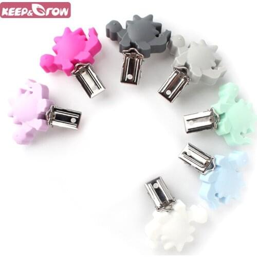 Keep&Grow BPA Free 1Pc Dinosaur Silicone Pacifier Clips Baby Teething Nipple Chain Holder DIY Baby Pacifier Chain Accessories
