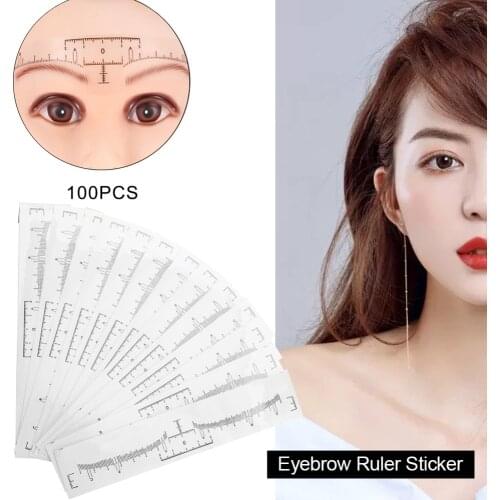 100Pcs Disposable Eyebrow Stencil Tattoo Makeup Microblading Measure Tattoo Ruler Beauty Tool Eye Brow Stencil Eyebrow Line Rule