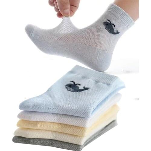 2018 New Summer Children Socks Cotton Mesh breathable Cool Cartoon Fish Boy & Girls Socks 1-12 Years Kids 5pairs/1lot