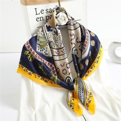 2021 Silk Square Scarf Women Hijab Design Print Shawl Foulard Headband Female Large Scarves Lady Wrap Neckerchief Bandana New