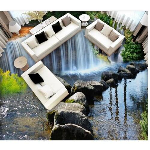 Home Decoration Waterfalls stone bridge 3d wallpaper pvc waterproof wallpaper for bathroom wall