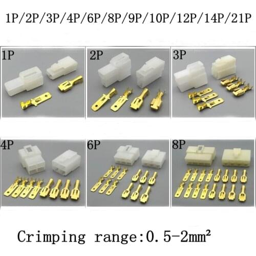 5sets Automotive Connector Plug 6.3mm Connector 1P2P3P4P6P8P9P10P12P14P21P Hole Core Male and Female Butt Plug High Current