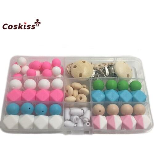 DIY Baby Nursing Teether Accessories Mix Color Geometry Hexagonal And Round Silicone Beads Pacifier Clips Breakaway Safety Clasp