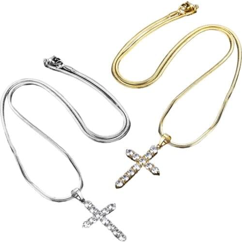 Stainless Steel Cross Necklace Pendant Jewelry Chain Length 19.68inch