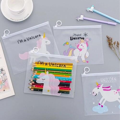 Hethrone Leopard unicorn Notebook Pencil Case File Holders Storage bag Transparent PVC Self-Styled Zipper Office Supplies Bag