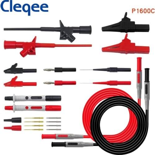 Cleqee P1600C Pluggable Multimeter Test Leads Kit Quick IC Test Hook Alligator Clips DIY Electronic Probes Automotive Tool