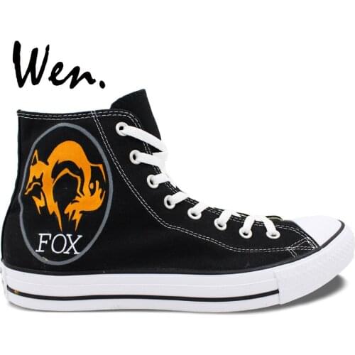 Wen Black Hand Painted Shoes Design Custom Fox Logo High Top Men Womens Canvas Sneakers for Christmas Gifts