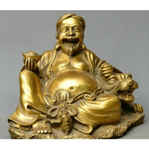 China fengshui old bronze tiger god of wealth Recruiting money and Nafu statue