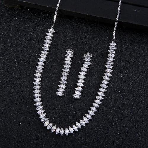 Classic AAA cubic zirconia Baguette choker necklace for Women adjustable length Mariquesa geometric Necklace earring sets IN06