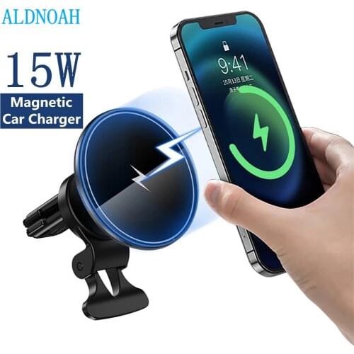 ALDNOAH Magnetic Wireless Car Charger Mount For iPhone 12 Pro Max Samsung S21 S20 15W Fast Charging Air Vent Phone Holder Stand