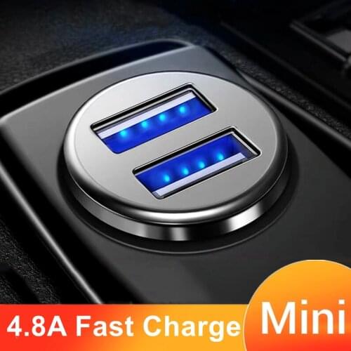 Metal 4.8A 5V Car Chargers 2 Ports Fast Charging For Samsung Huawei iPhone 11 Plus Xiaomi Universal Dual USB Car-charger Adapter