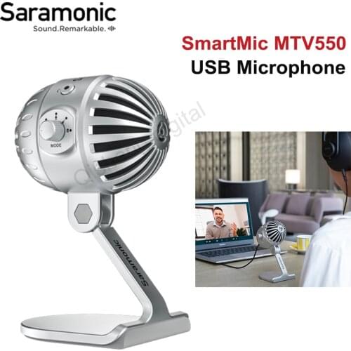 Saramonic SmartMic MTV550 USB Microphone Real-Time Monitoring Condenser Mic for iPhone Android Smartphone Computers Record
