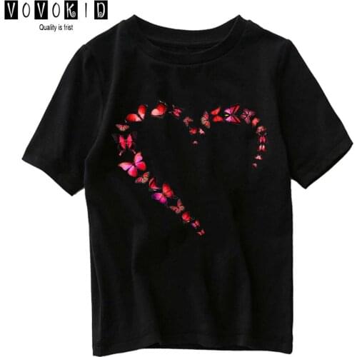 Butterfly Heart Little Boy Cute Cartoon Sweet Girls Japanese Streetwear T-shirt Chlidren Summer Top Baby T Shirt Cartoon Shirt