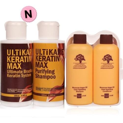 Mini 100ml Professional Keratin Treatment Straighten Hair+100ml Purifying Shampoo with Small Free Travel Hair Care Set