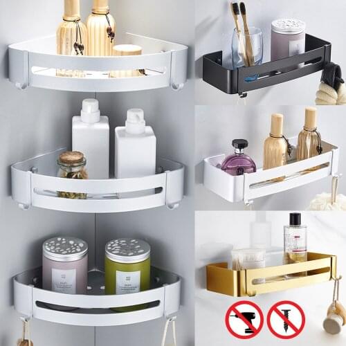 MOL Aluminum Bathroom Shelf Shower Shampoo Soap Cosmetic Shelves Black Golden Color Bathroom Accessories Rack Holder OT001