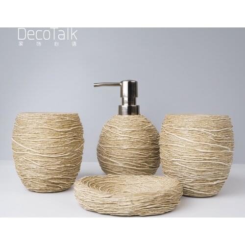 DecoTalk Resin Birds Nest Bathroom 4 pieces Set Rural Style Home Decor Hotel Room Decoration Wedding Housewarming gift set